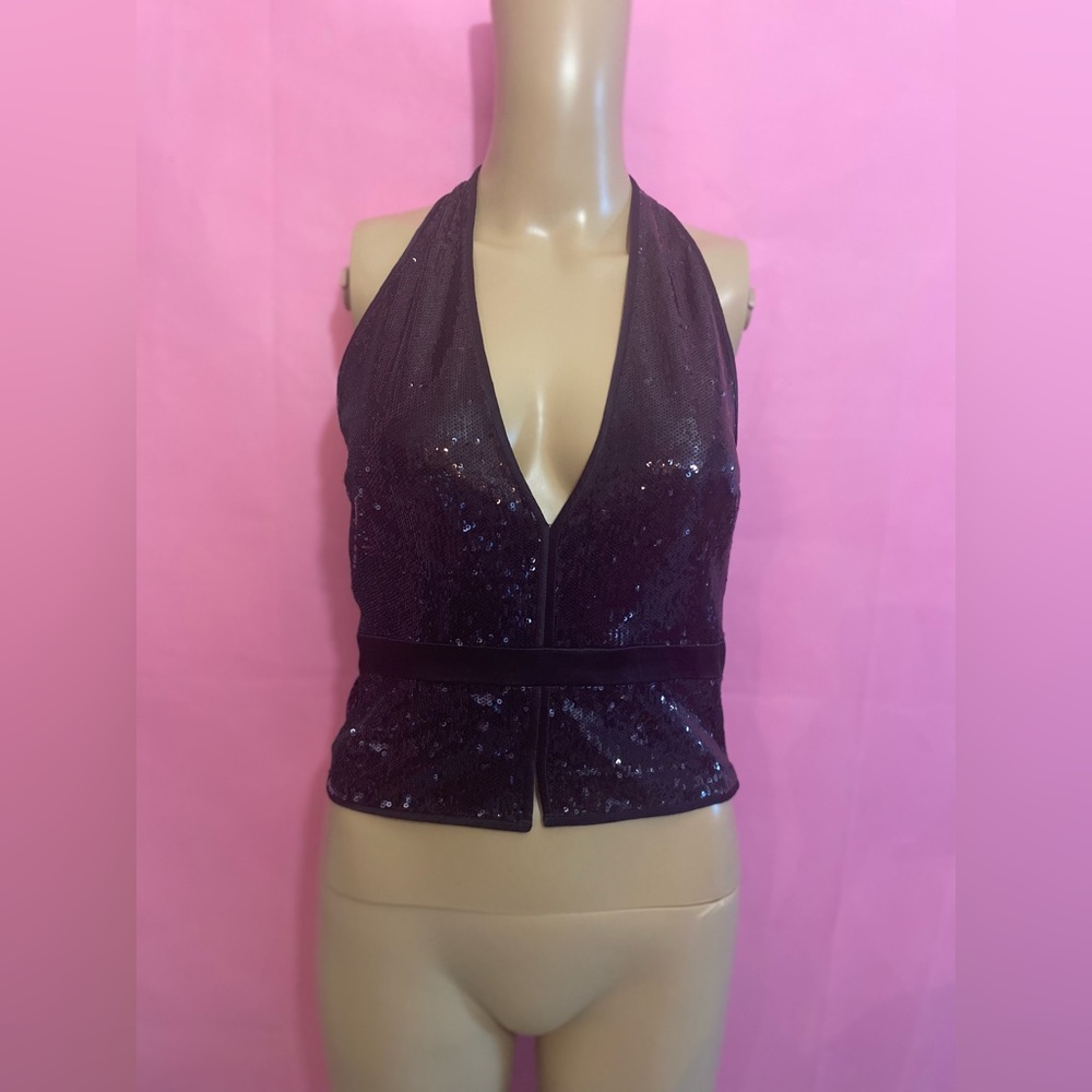 Halston Heritage black sparkly vneck with vneck cutout in the back